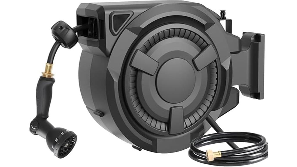 black retractable hose reel