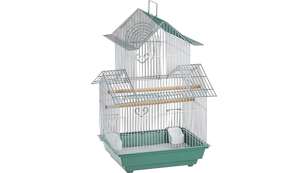 green and white parakeet cage