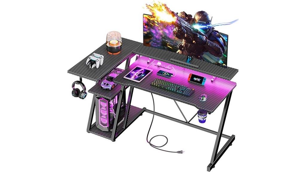large gaming desk with lights